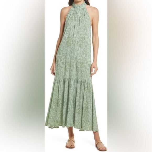 Cleobella Maci Splash Print Sleeveless Organic Cotton Dress in Green Size Small - Picture 1 of 9